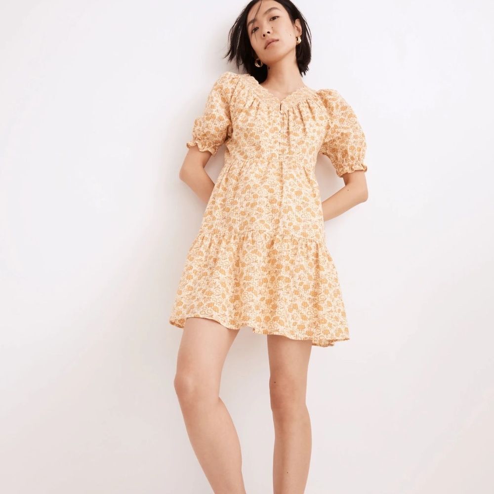 Madewell Eyelet-Trim Tiered Mini Dress in Piccola Floral sz Small